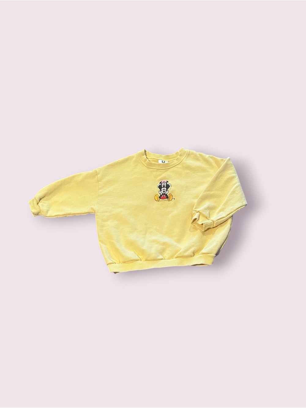 Toddler Pale Yellow Mickey And Minnie Mouse Embroidered Crewneck